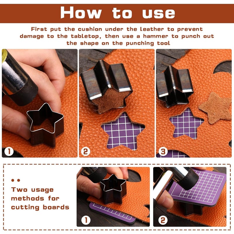 Yizzvb 8 Pcs Leather Star Shape Cutter Tool Set, Leather Punch Set, High Carbon Steel Multiple Shapes Hollow Craft Punching Tools for DIY Cutter Craft, Punching Die Set, 8 Sizes 20 25 30 35 40 45 50 55mm - Image 5
